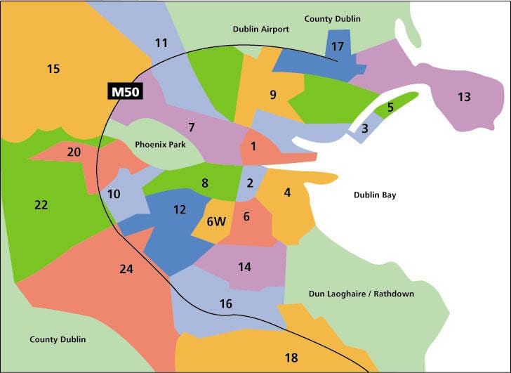 mapa de Dublín áreas
