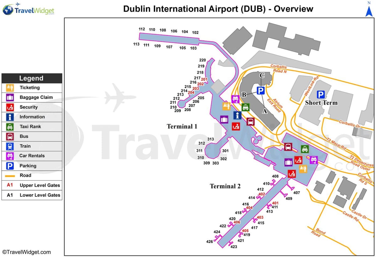Dublín aeroporto aparcadoiro mapa