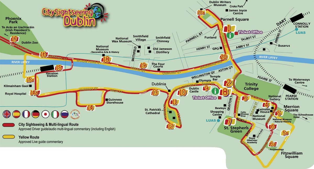 Dublín Hop on hop off mapa da ruta