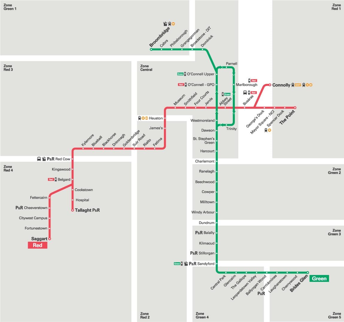 mapa de Luas liña verde